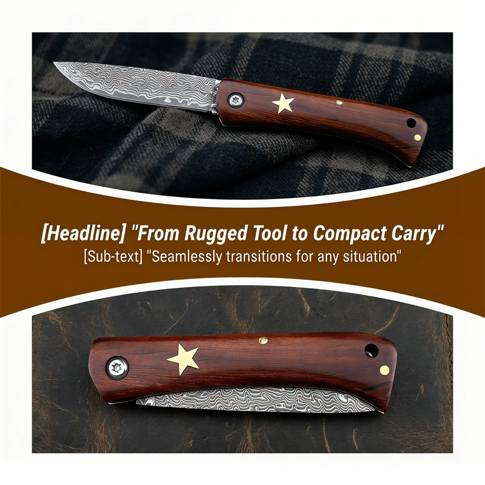 Pisau Lipat Damascus Survival  - Edc Pocket Carry Fixed Blade ulasan dan harga